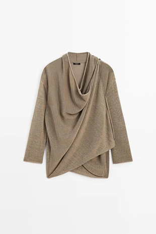 Кардиган-палантин из трикотажа с завязками- Заказать в России