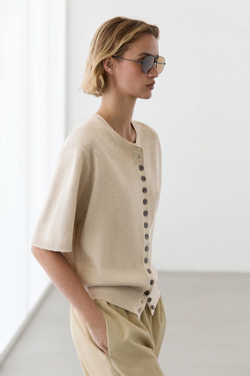 Кардиган из льняной смеси с коротким рукавом