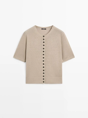 Кардиган из льняной смеси с коротким рукавом- Заказать в России