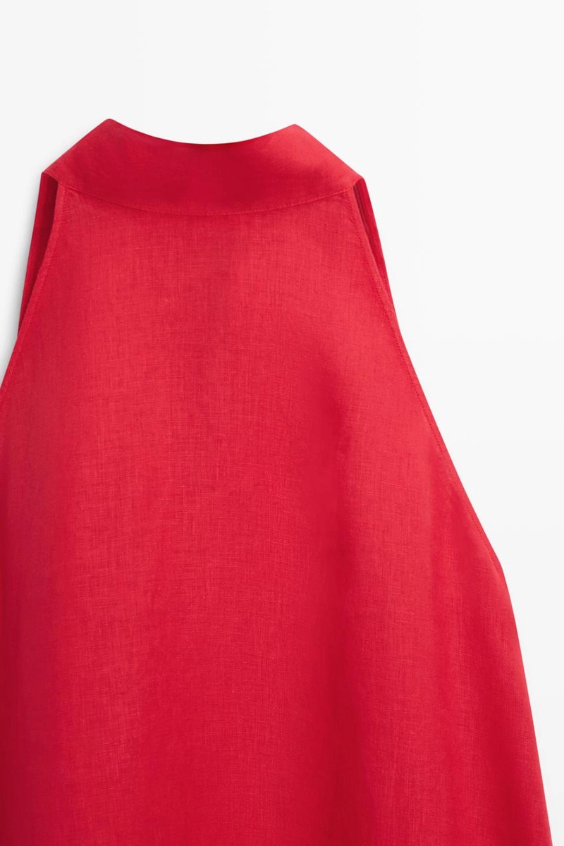 Топ из льна с перекрестным воротником на шее