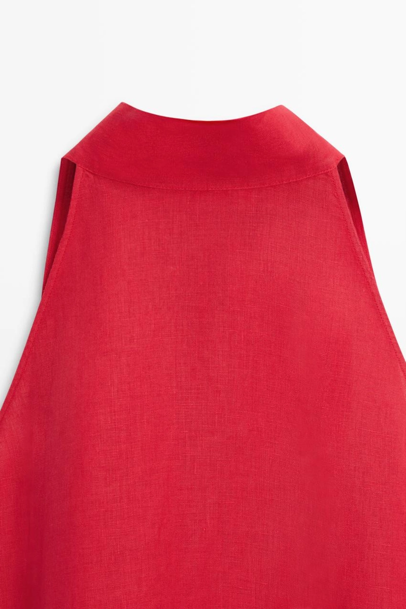 Топ из льна с перекрестным воротником на шее