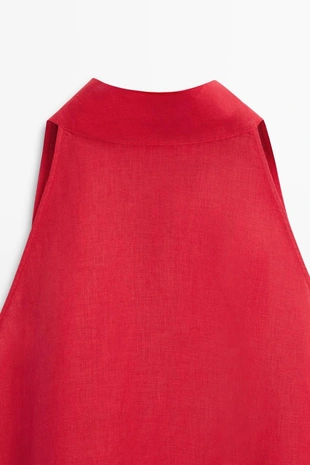 Топ из льна с перекрестным воротником на шее- Заказать в России