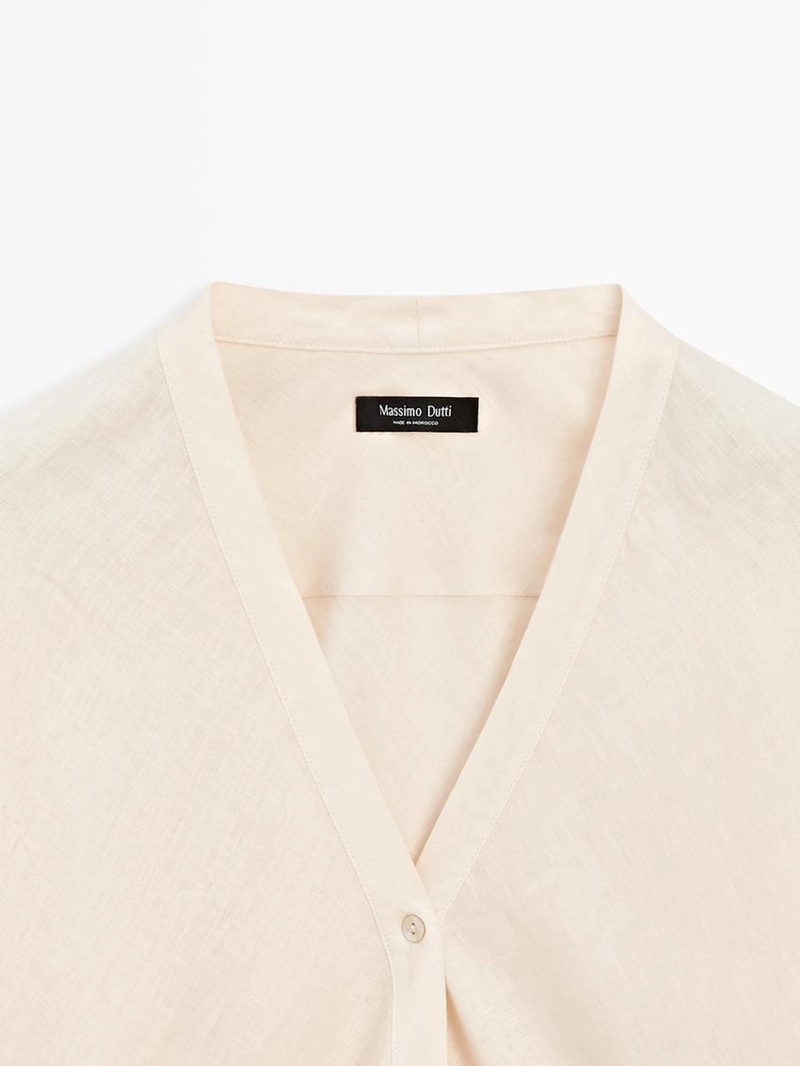 Рубашка из 100% льна с v-образным вырезом