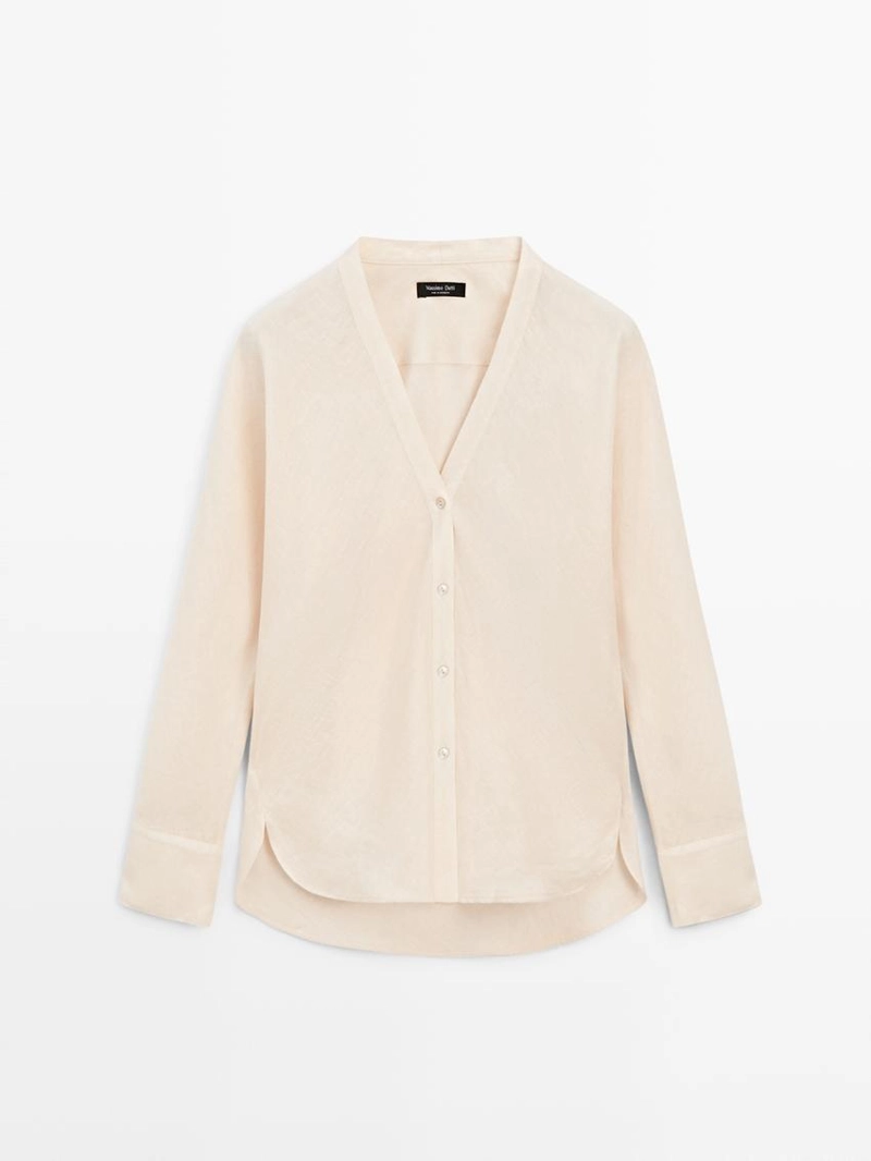 Рубашка из 100% льна с v-образным вырезом