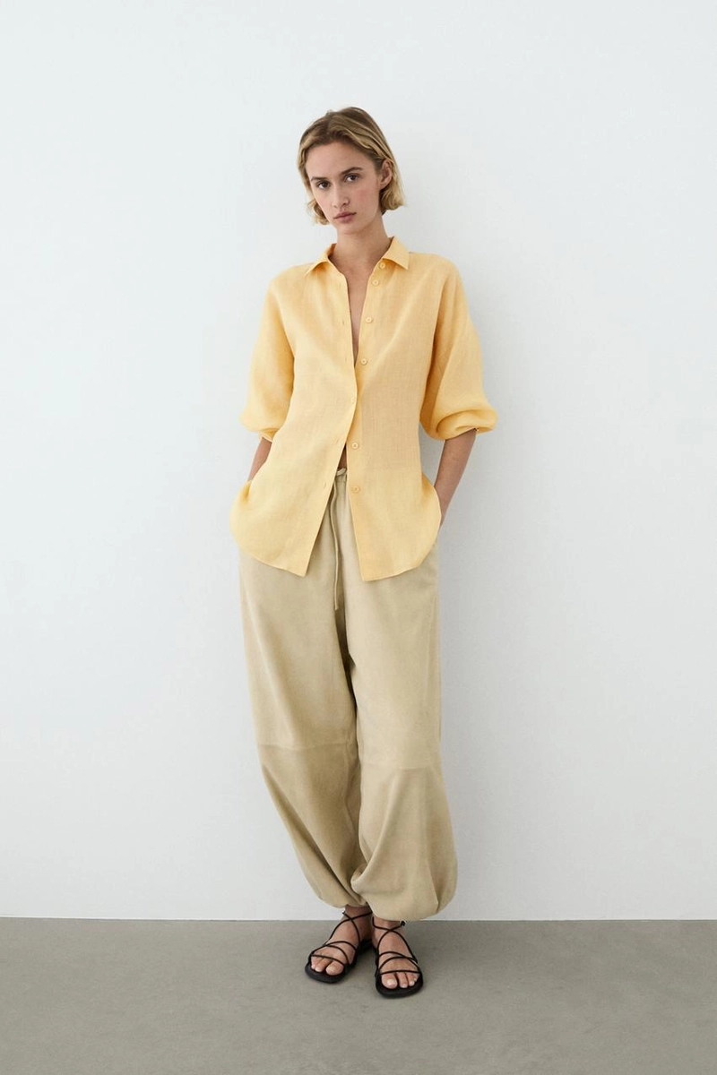 Рубашка из 100% рами с плиссированной отделкой