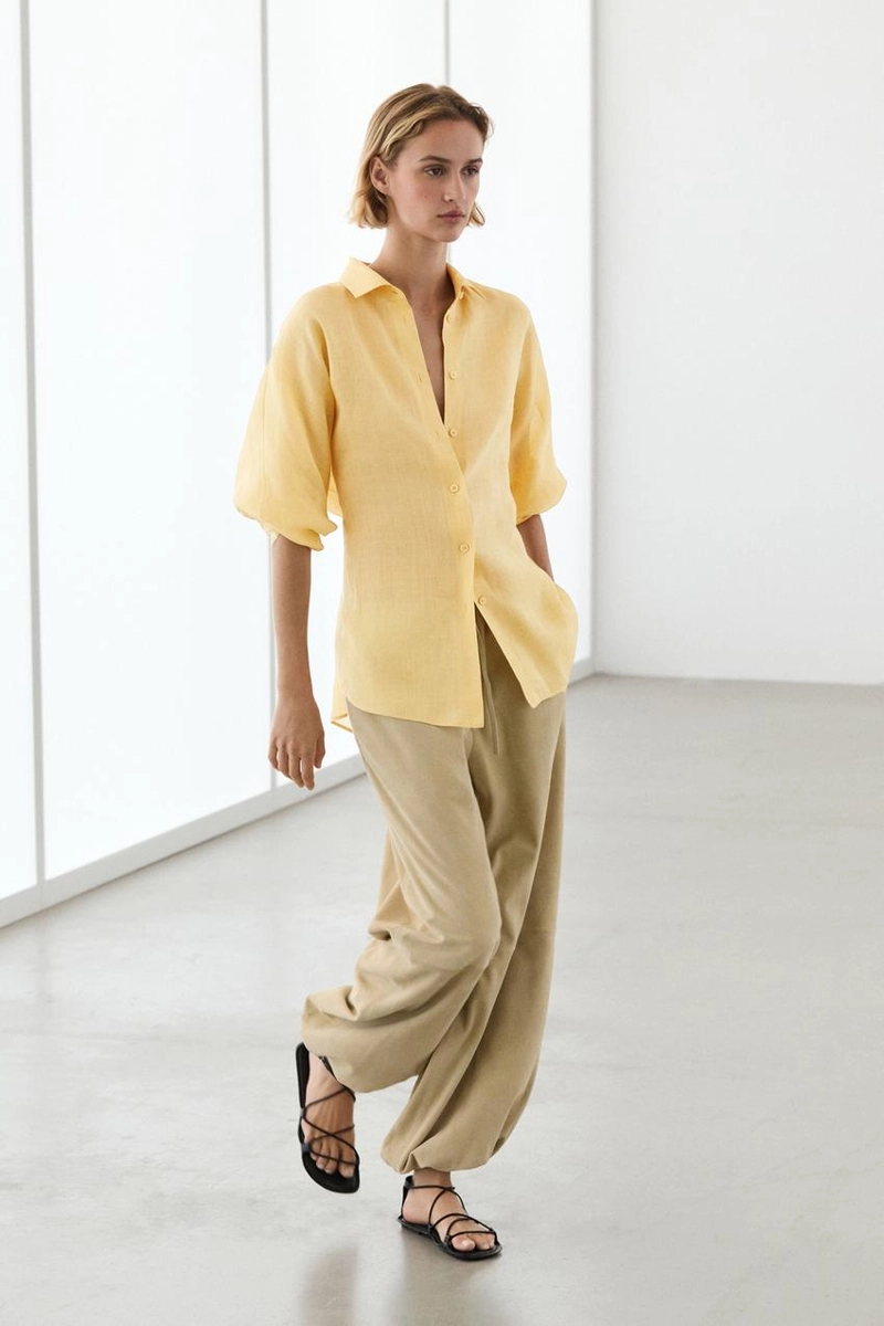 Рубашка из 100% рами с плиссированной отделкой