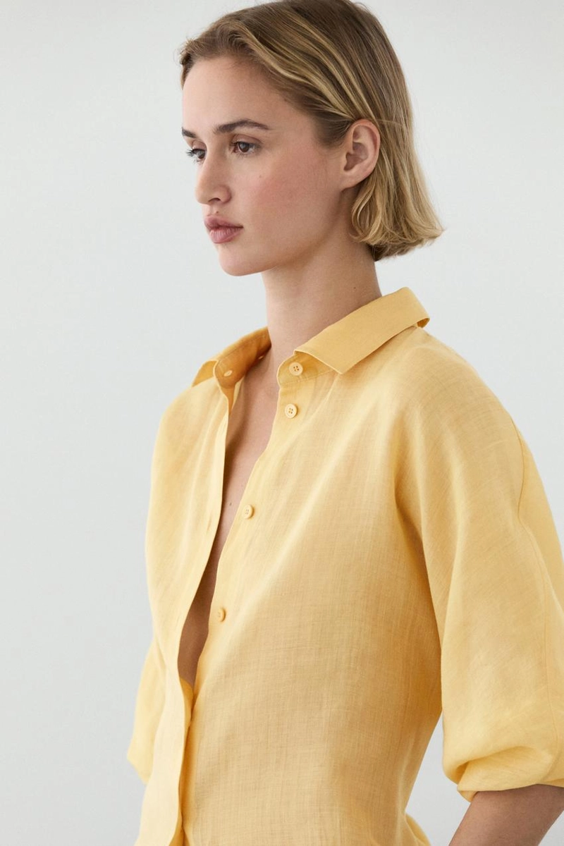 Рубашка из 100% рами с плиссированной отделкой