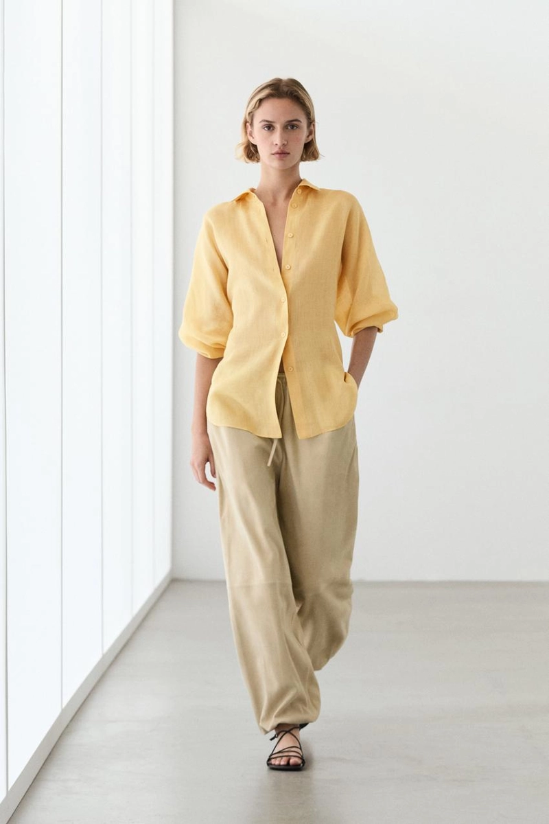 Рубашка из 100% рами с плиссированной отделкой