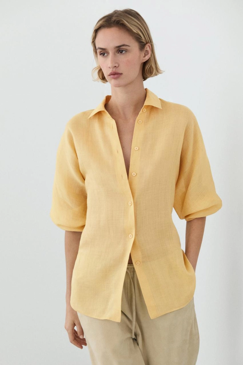 Рубашка из 100% рами с плиссированной отделкой