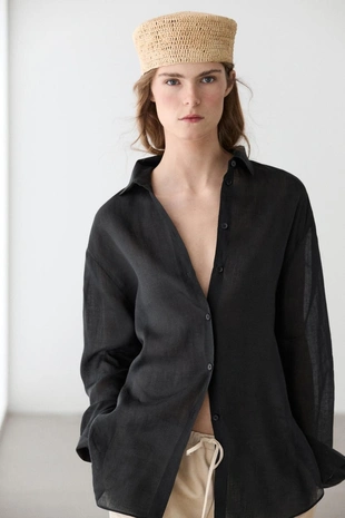 Рубашка из 100% рами с плавным падением- Заказать в России