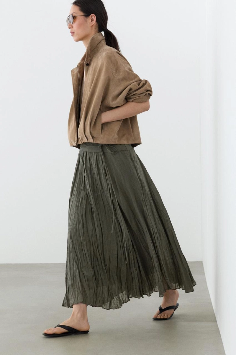 Миди-юбка из льняной смеси с деталями в складку