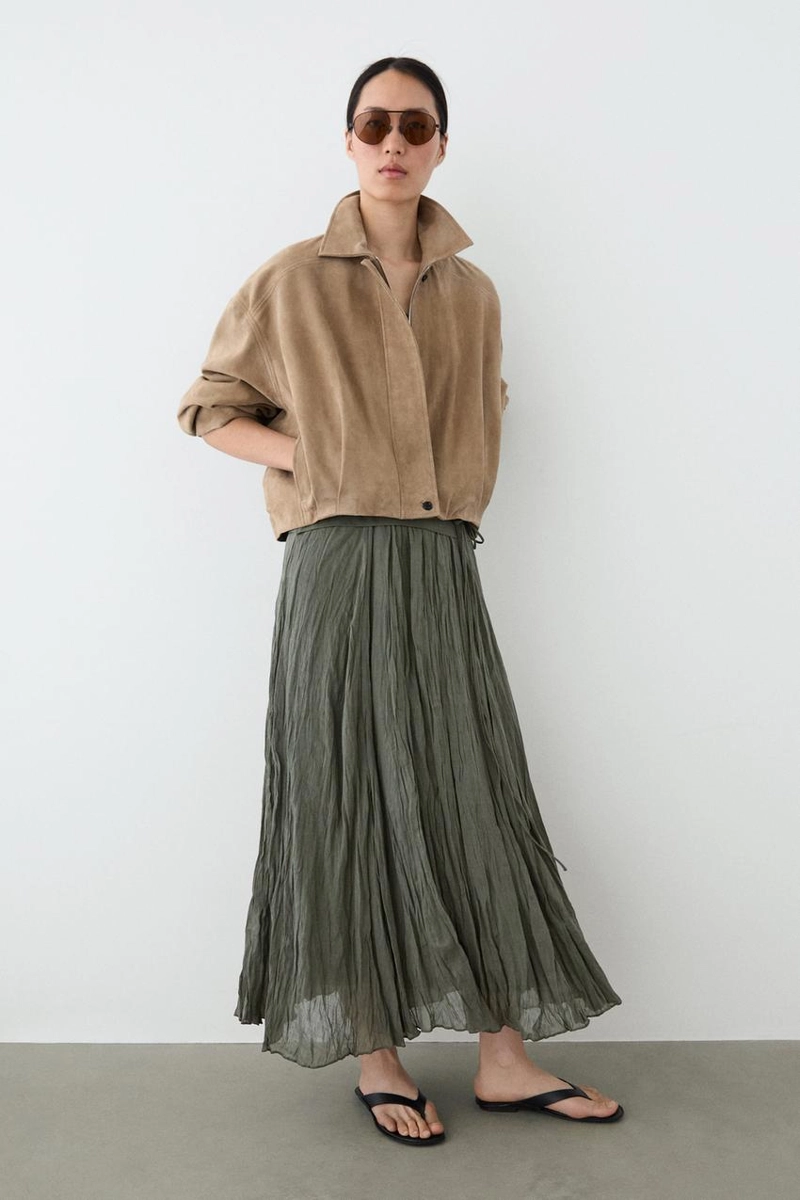 Миди-юбка из льняной смеси с деталями в складку