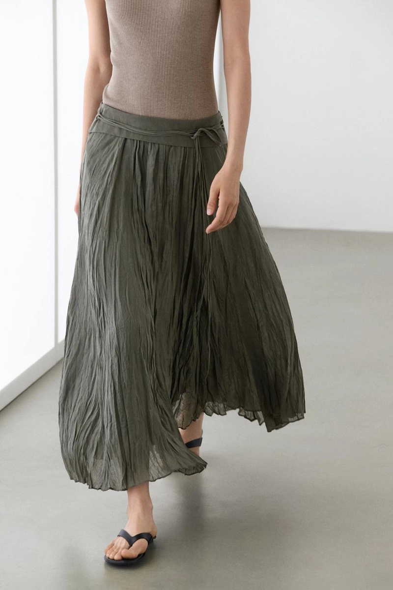 Миди-юбка из льняной смеси с деталями в складку