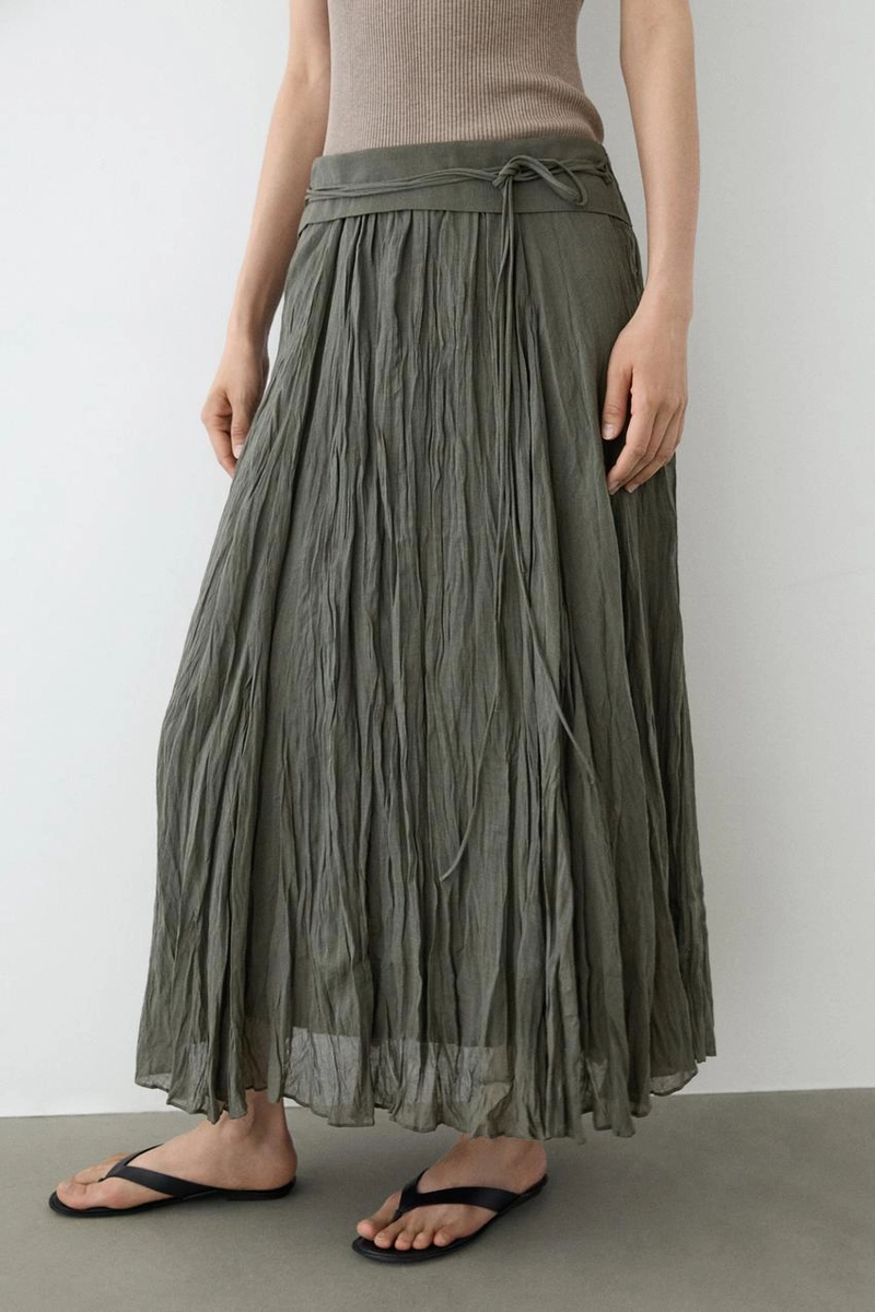 Миди-юбка из льняной смеси с деталями в складку