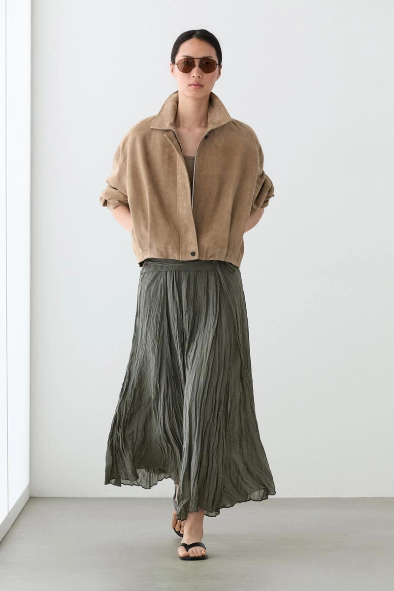 Миди-юбка из льняной смеси с деталями в складку