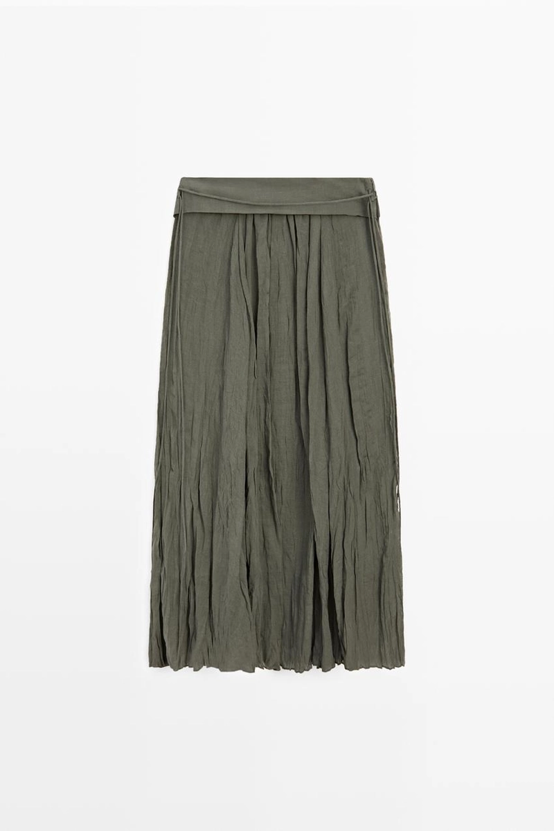 Миди-юбка из льняной смеси с деталями в складку