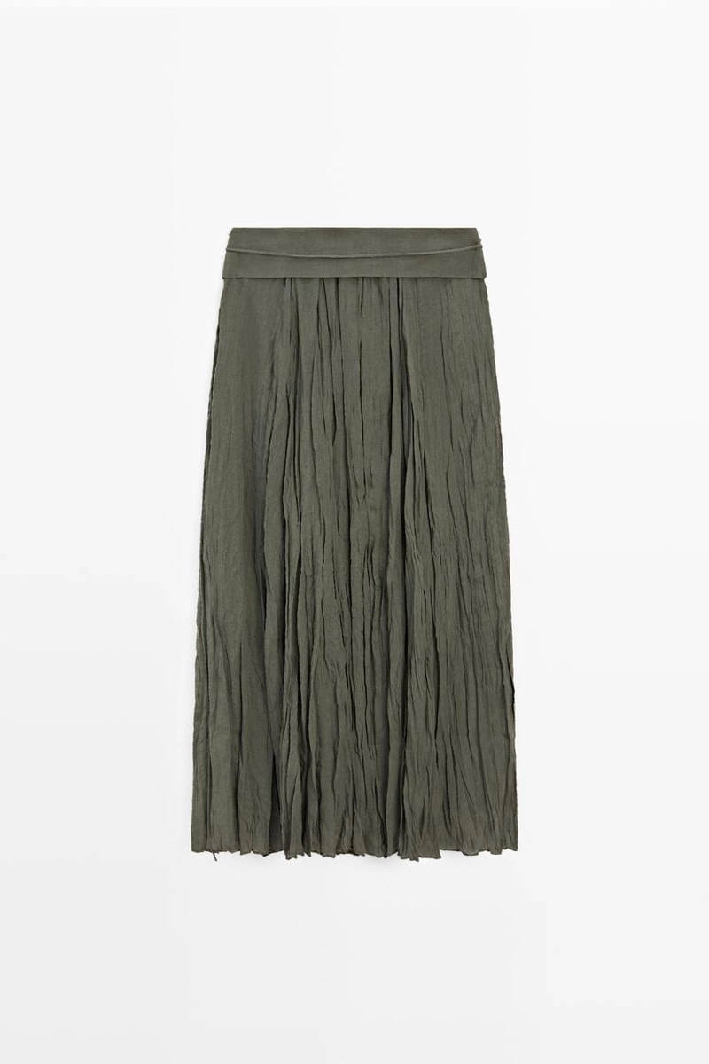 Миди-юбка из льняной смеси с деталями в складку