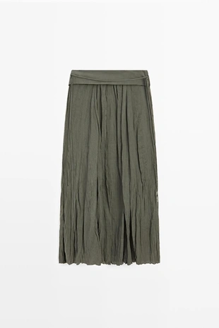 Миди-юбка из льняной смеси с деталями в складку- Заказать в России