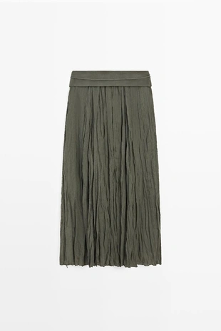 Миди-юбка из льняной смеси с деталями в складку- Заказать в России