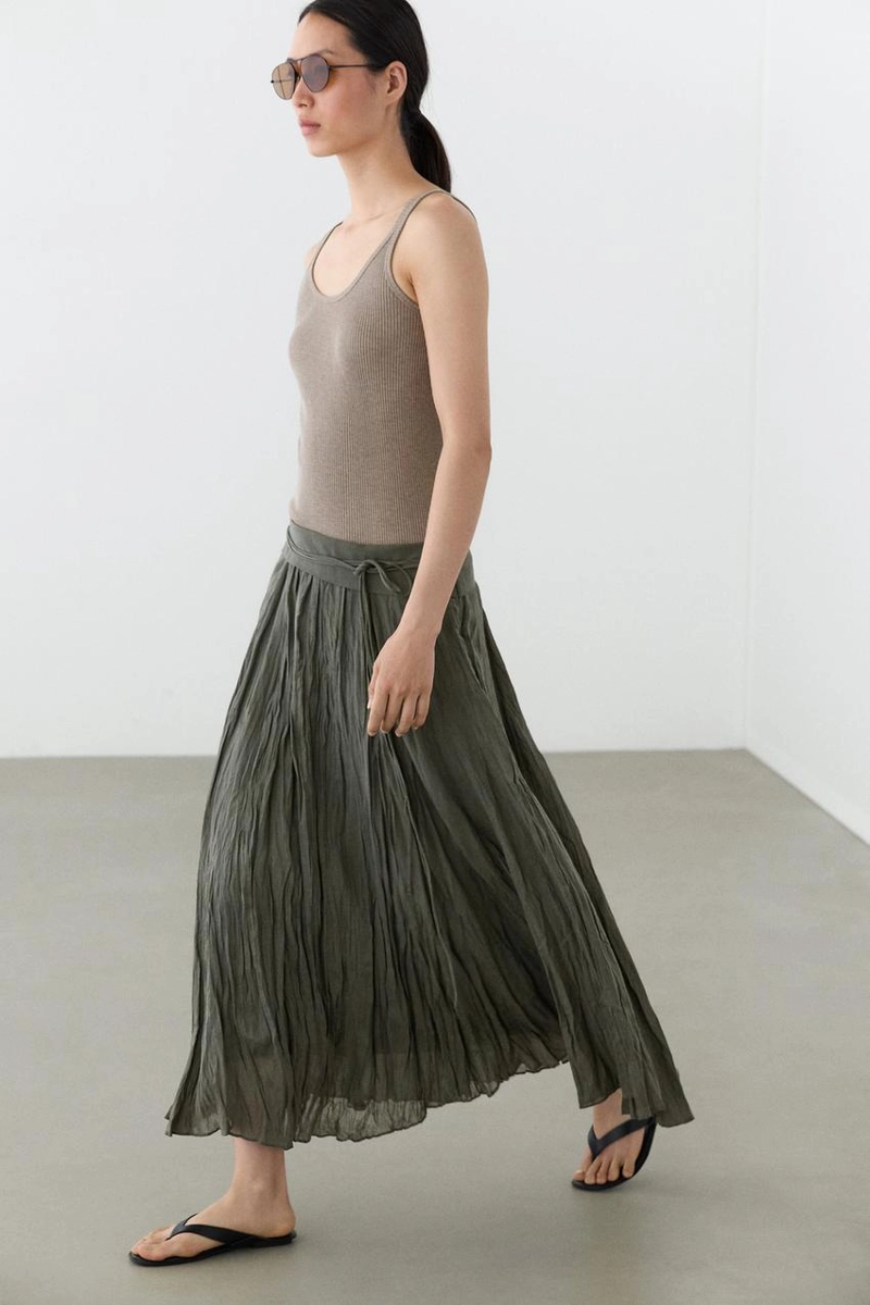 Миди-юбка из льняной смеси с деталями в складку