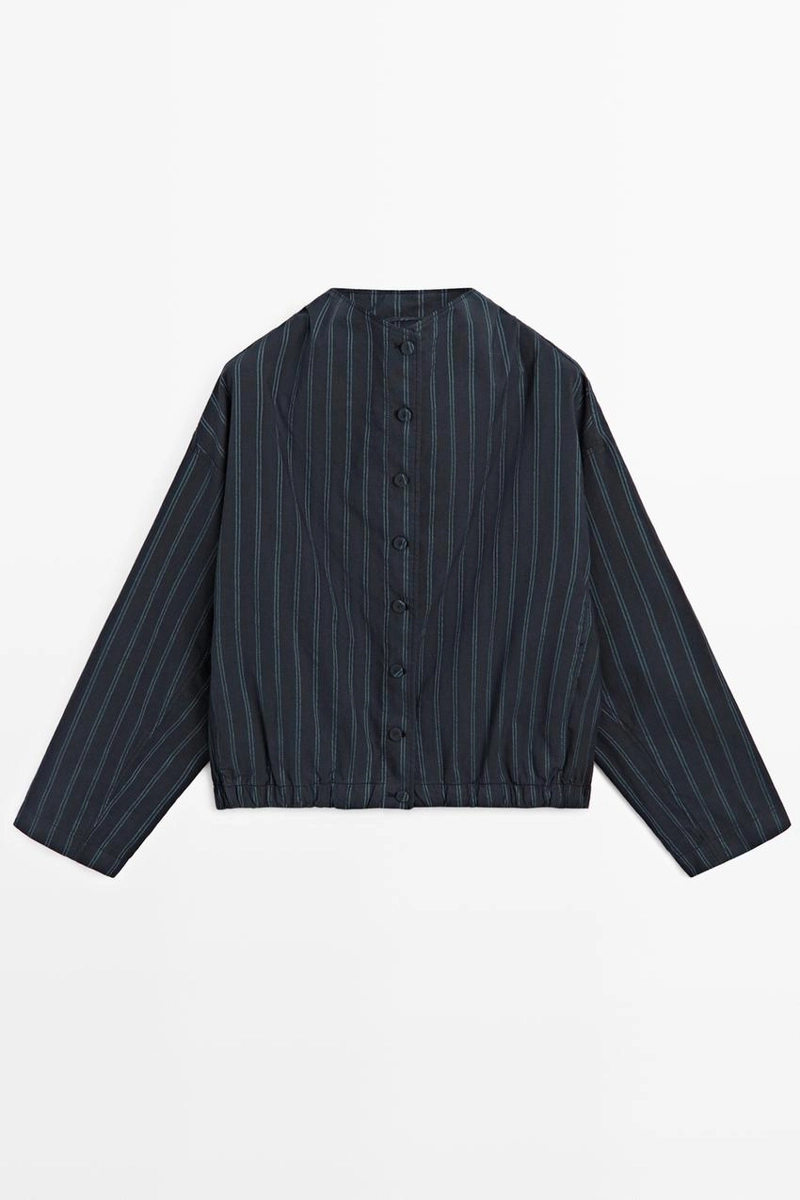 Куртка-бомбер с высоким воротником в полоску