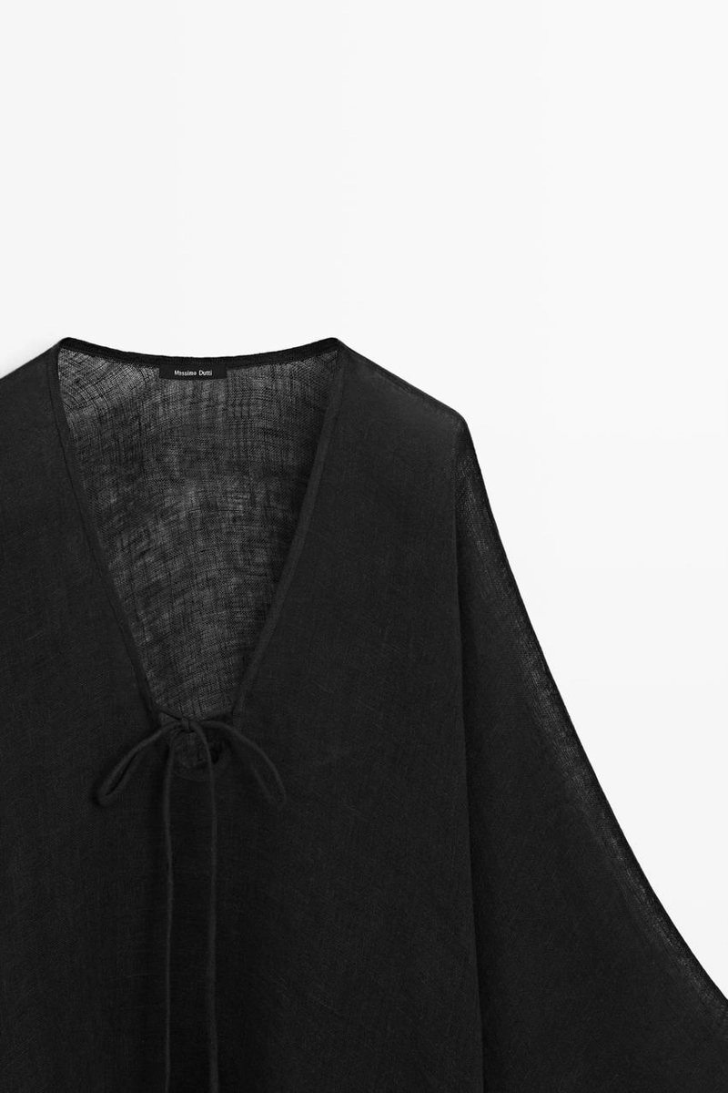 100% льняной плащ с деталями на завязках