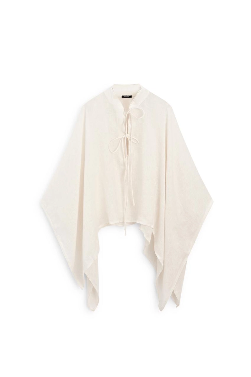 Пальто-пелерина с воротником-стойкой из 100% льна