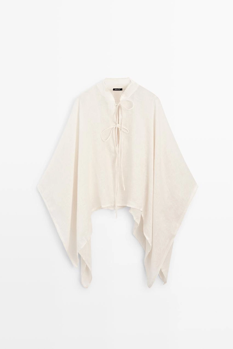 Пальто-пелерина с воротником-стойкой из 100% льна