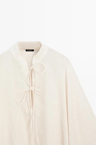 Пальто-пелерина с воротником-стойкой из 100% льна- Заказать в России