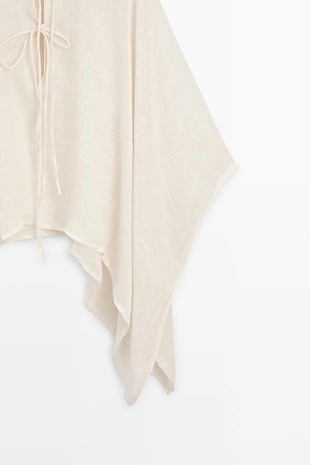 Пальто-пелерина с воротником-стойкой из 100% льна- Заказать в России