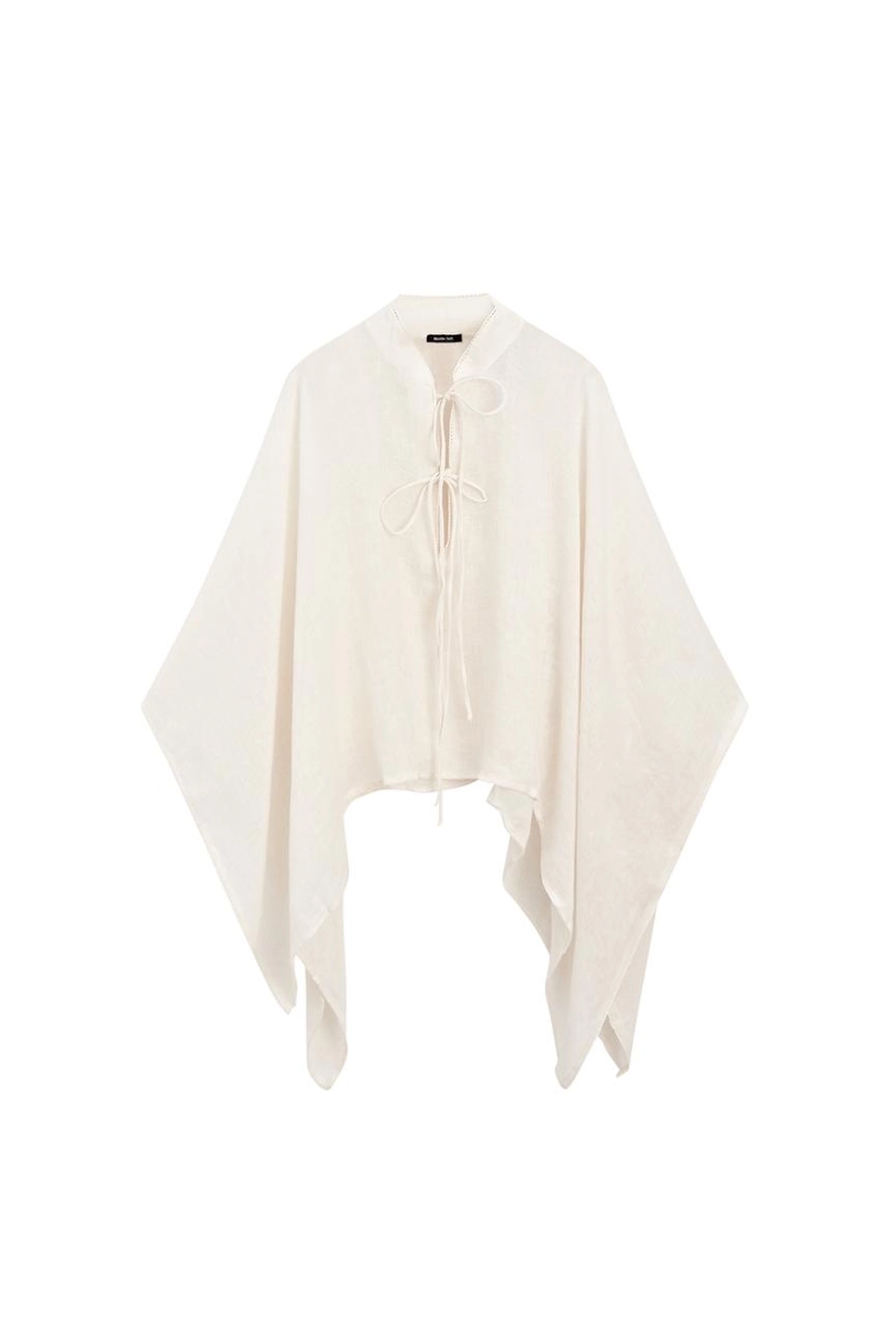 Пальто-пелерина с воротником-стойкой из 100% льна