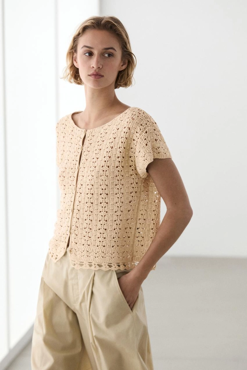 Кардиган с короткими рукавами из вязаного кружева