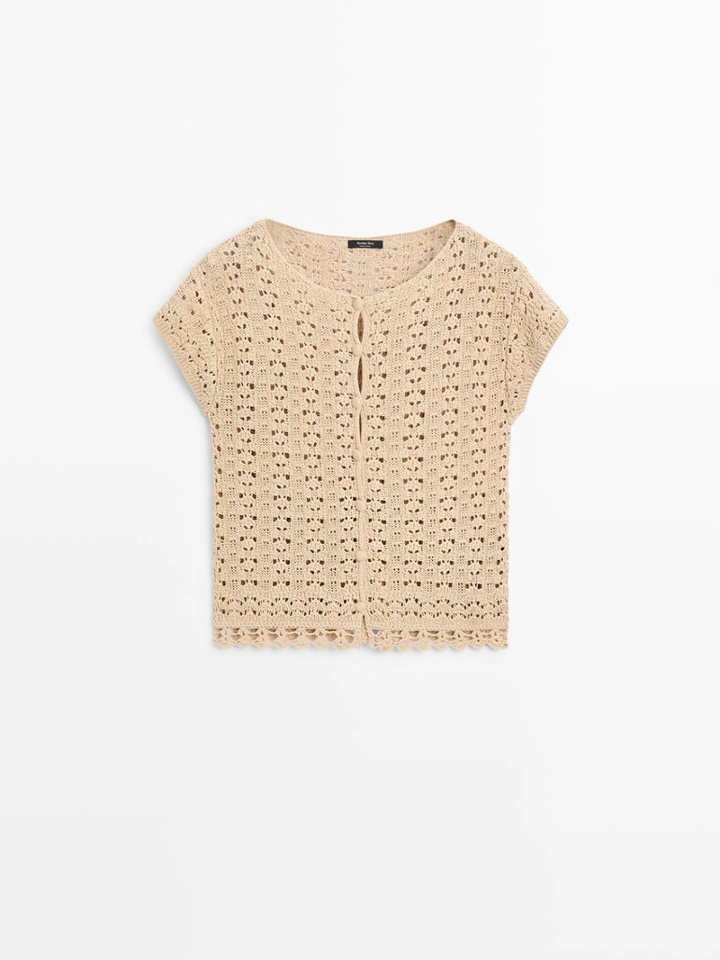 Кардиган с короткими рукавами из вязаного кружева