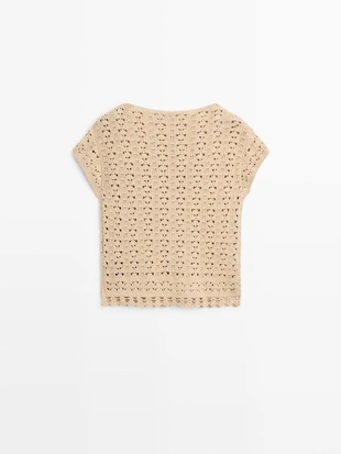 Кардиган с короткими рукавами из вязаного кружева- Заказать в России