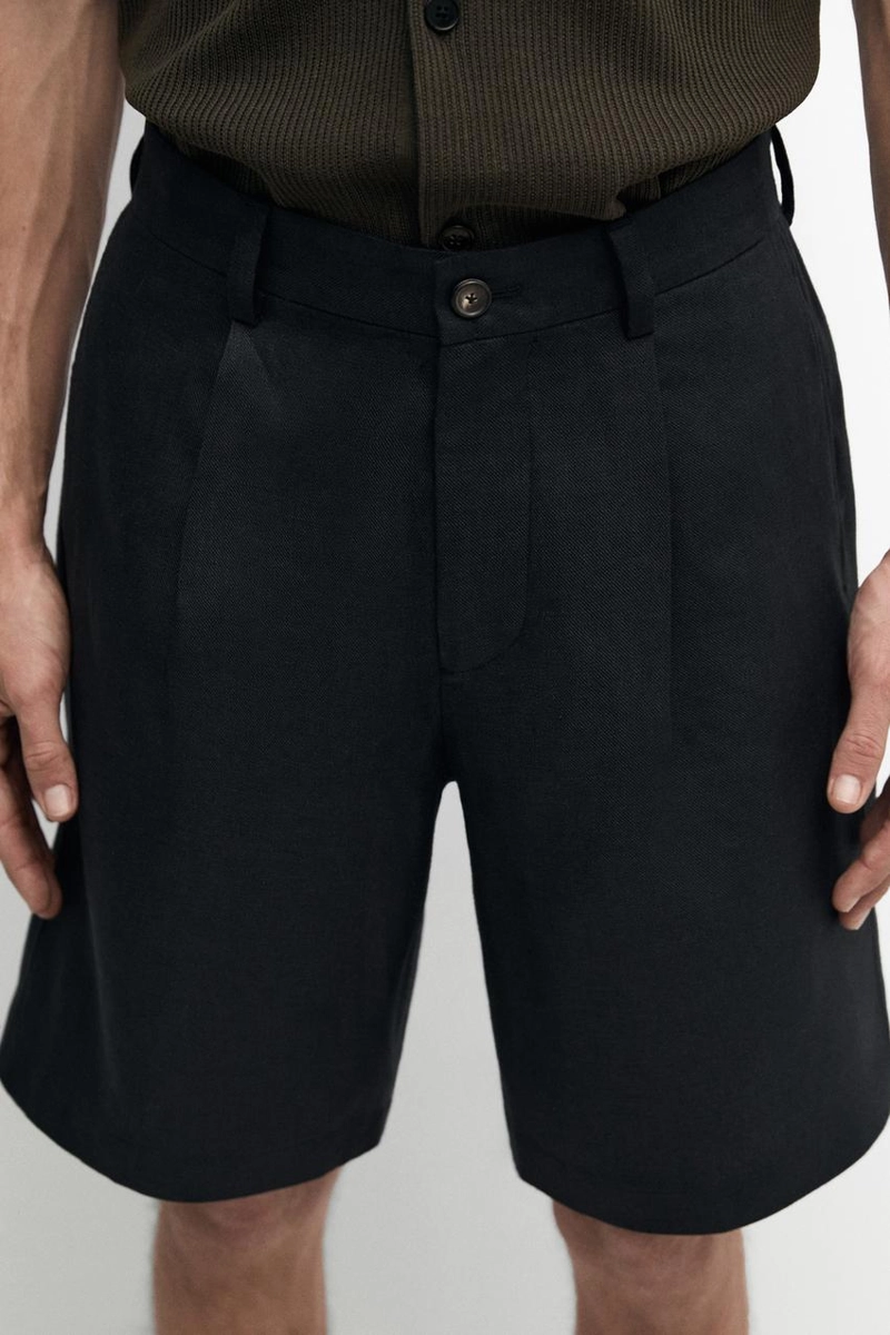 Льняные бермуды с защипами