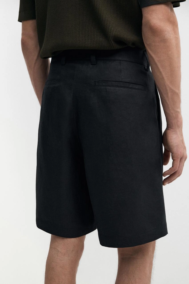 Льняные бермуды с защипами