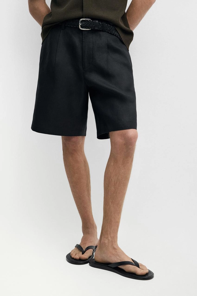 Льняные бермуды с защипами