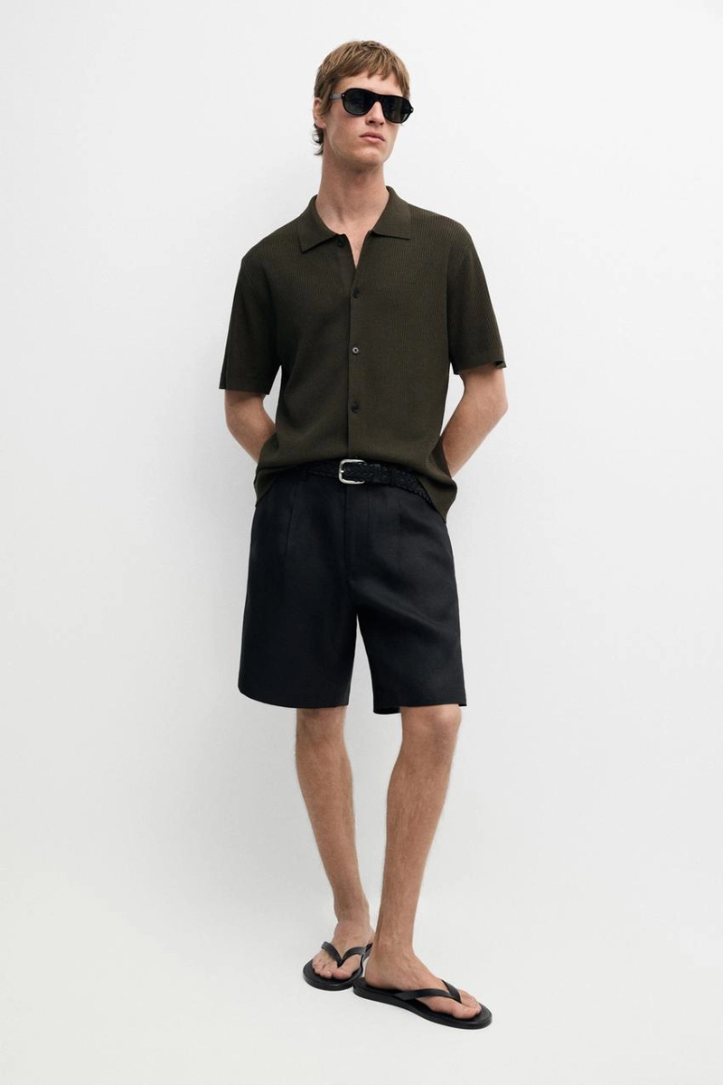 Льняные бермуды с защипами