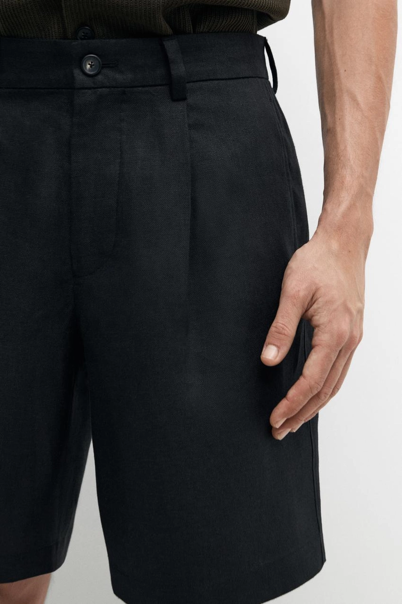 Льняные бермуды с защипами