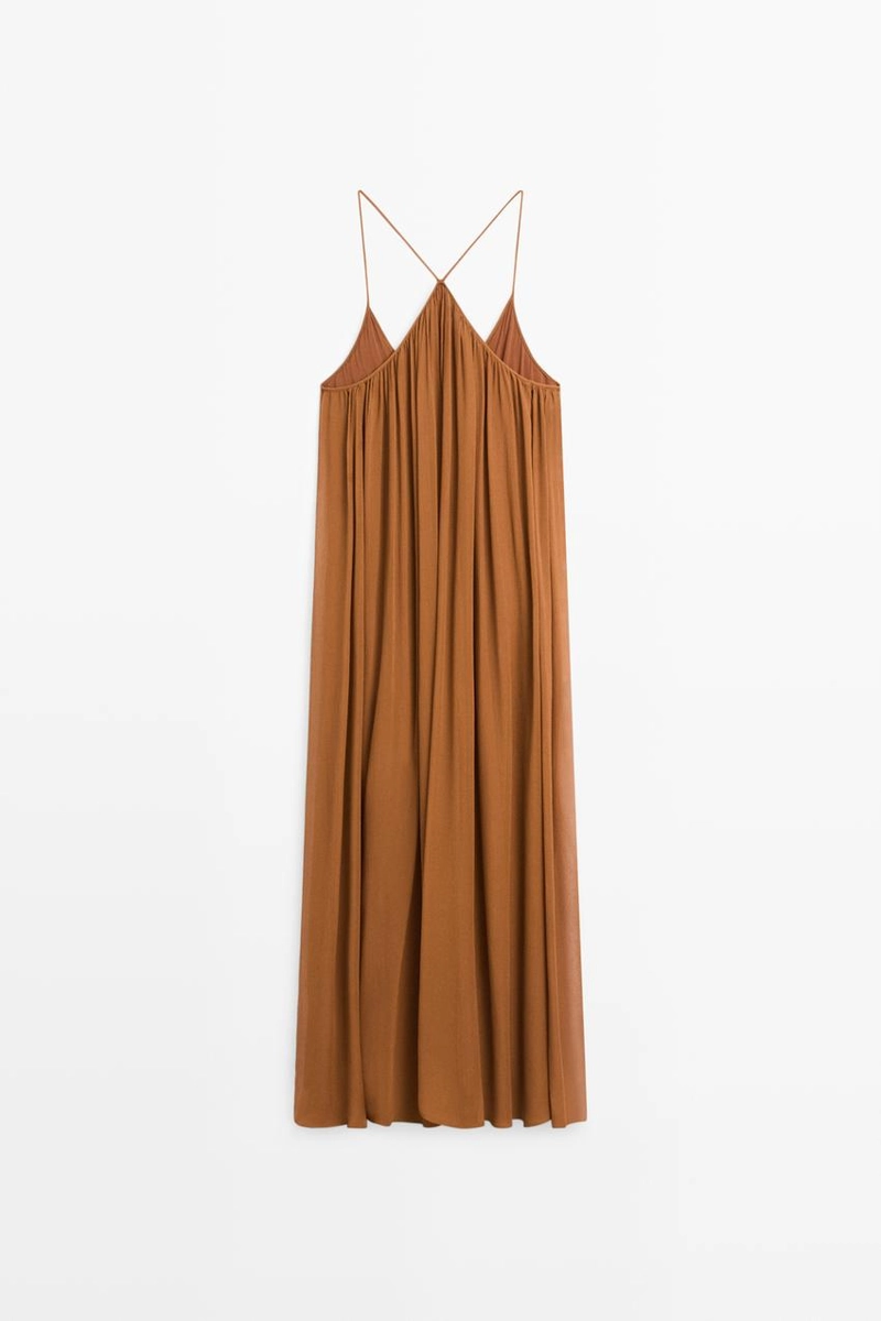 Платье миди сборками из 100% шелка