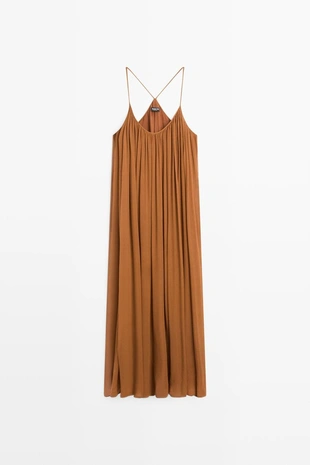 Платье миди сборками из 100% шелка- Заказать в России