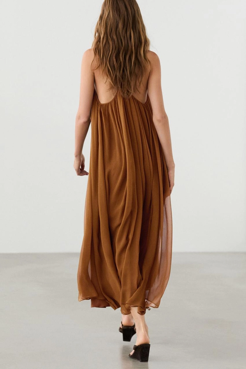 Платье миди сборками из 100% шелка