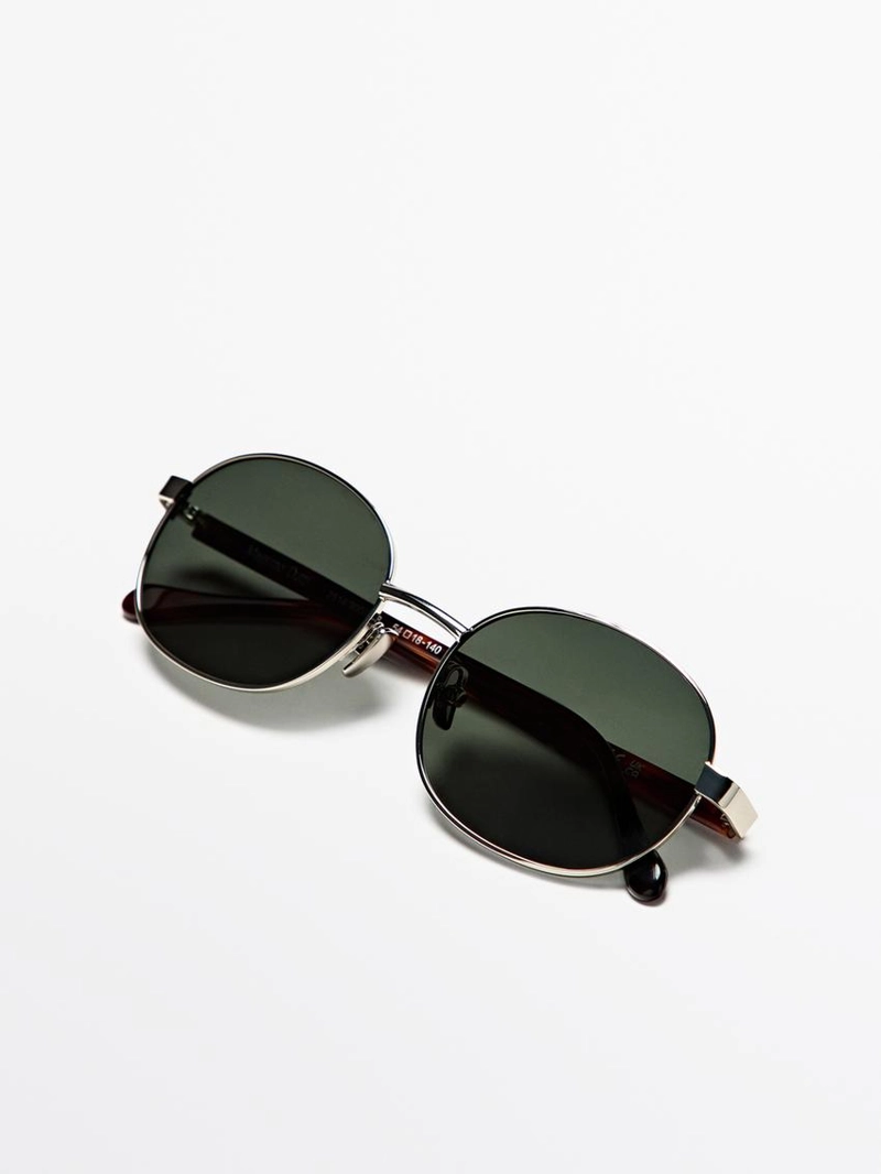 Солнцезащитные очки с круглой оправой из металла - эффект черепахового панциря