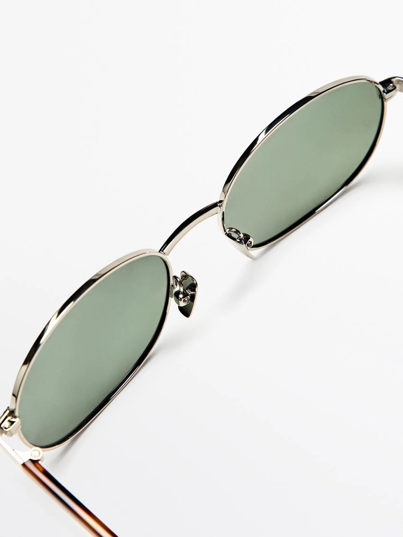 Солнцезащитные очки с круглой оправой из металла - эффект черепахового панциря