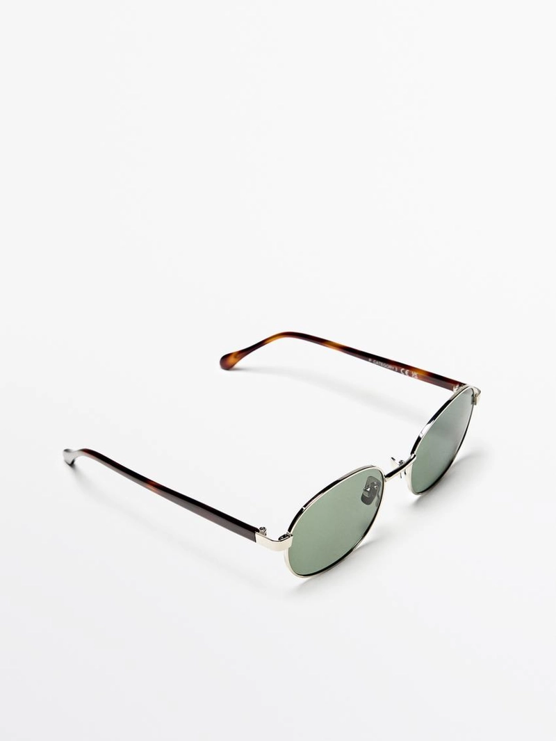 Солнцезащитные очки с круглой оправой из металла - эффект черепахового панциря