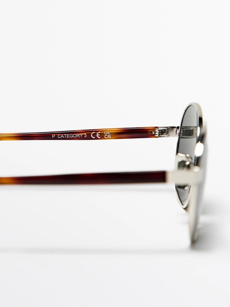 Солнцезащитные очки с круглой оправой из металла - эффект черепахового панциря