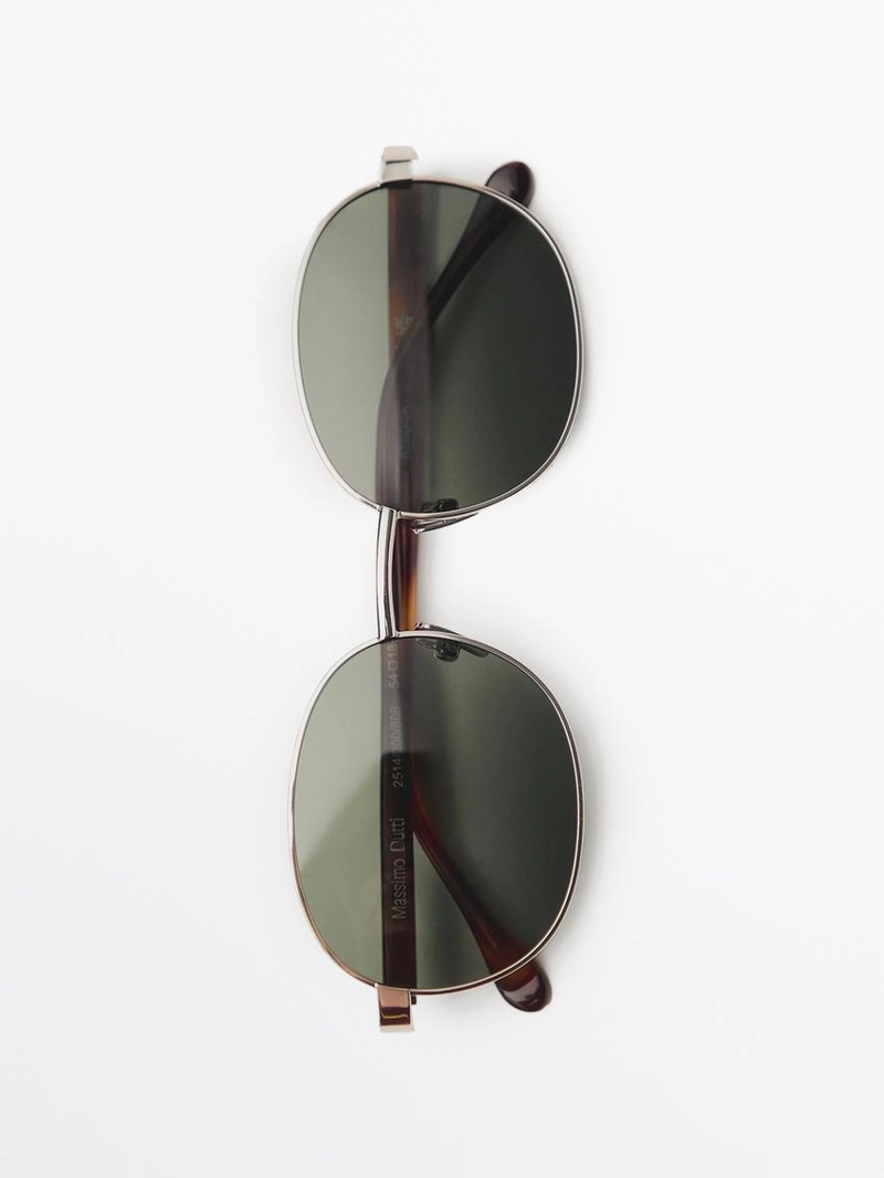 Солнцезащитные очки с круглой оправой из металла - эффект черепахового панциря