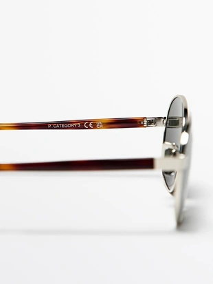 Солнцезащитные очки с круглой оправой из металла - эффект черепахового панциря- Заказать в России