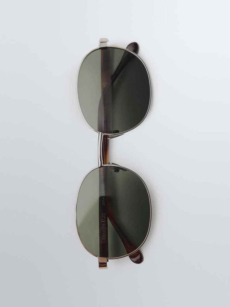 Солнцезащитные очки с круглой оправой из металла - эффект черепахового панциря