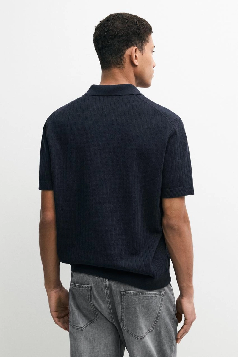 Поло-свитер из хлопково-леночной смеси с v-образным вырезом